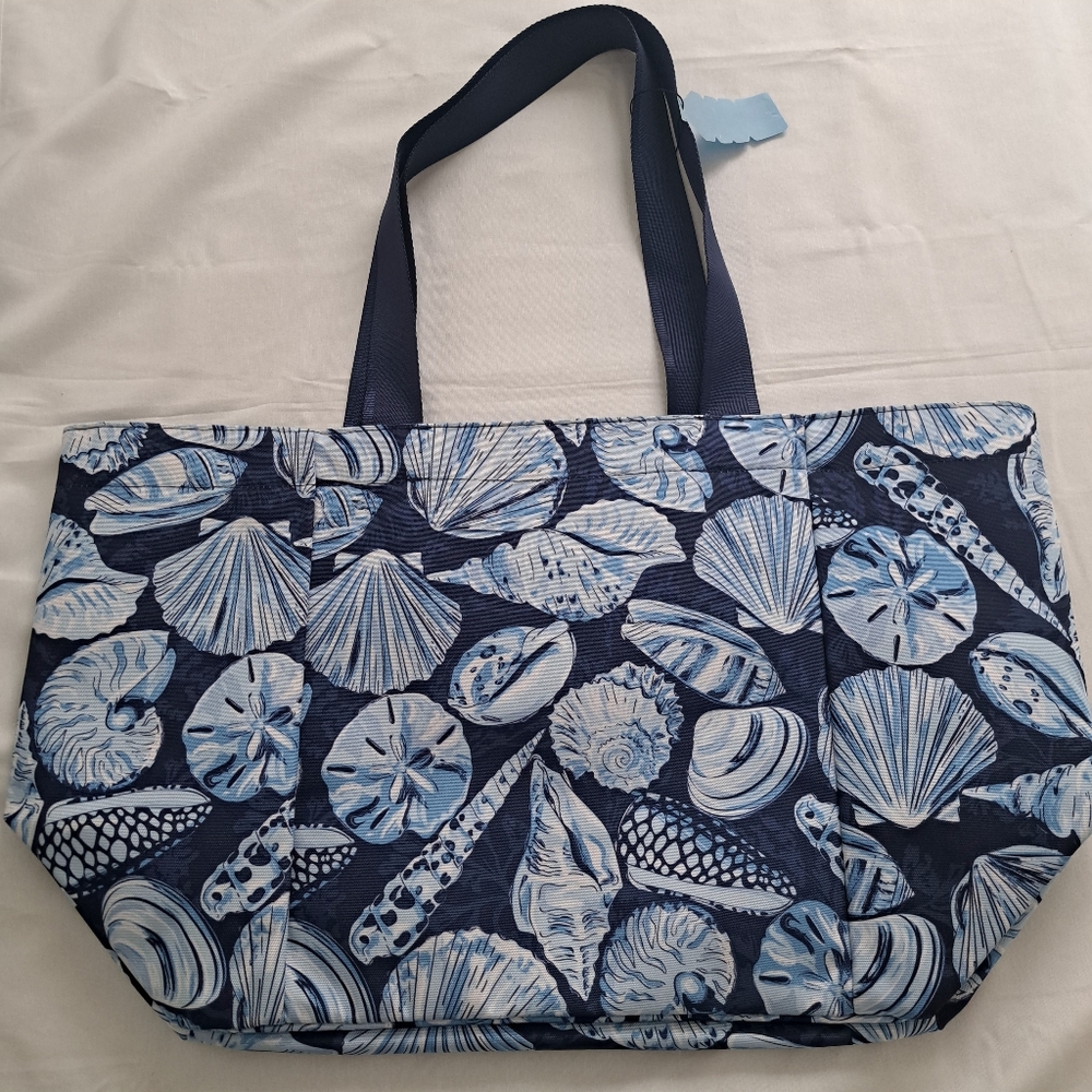 Vera Bradley Morning Shells Pattern Blue Seashell Tote - Picture 7 of 15